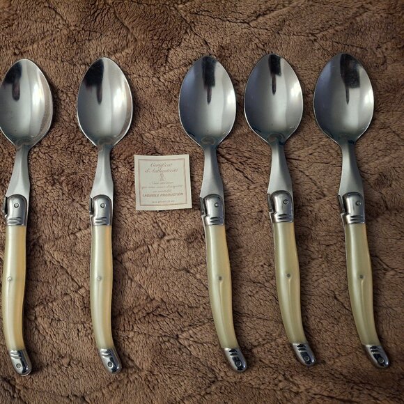 6 Jean Dubost LAGUIOLE IVORY France 8 3/8" Soup Spoons - Picture 2 of 15